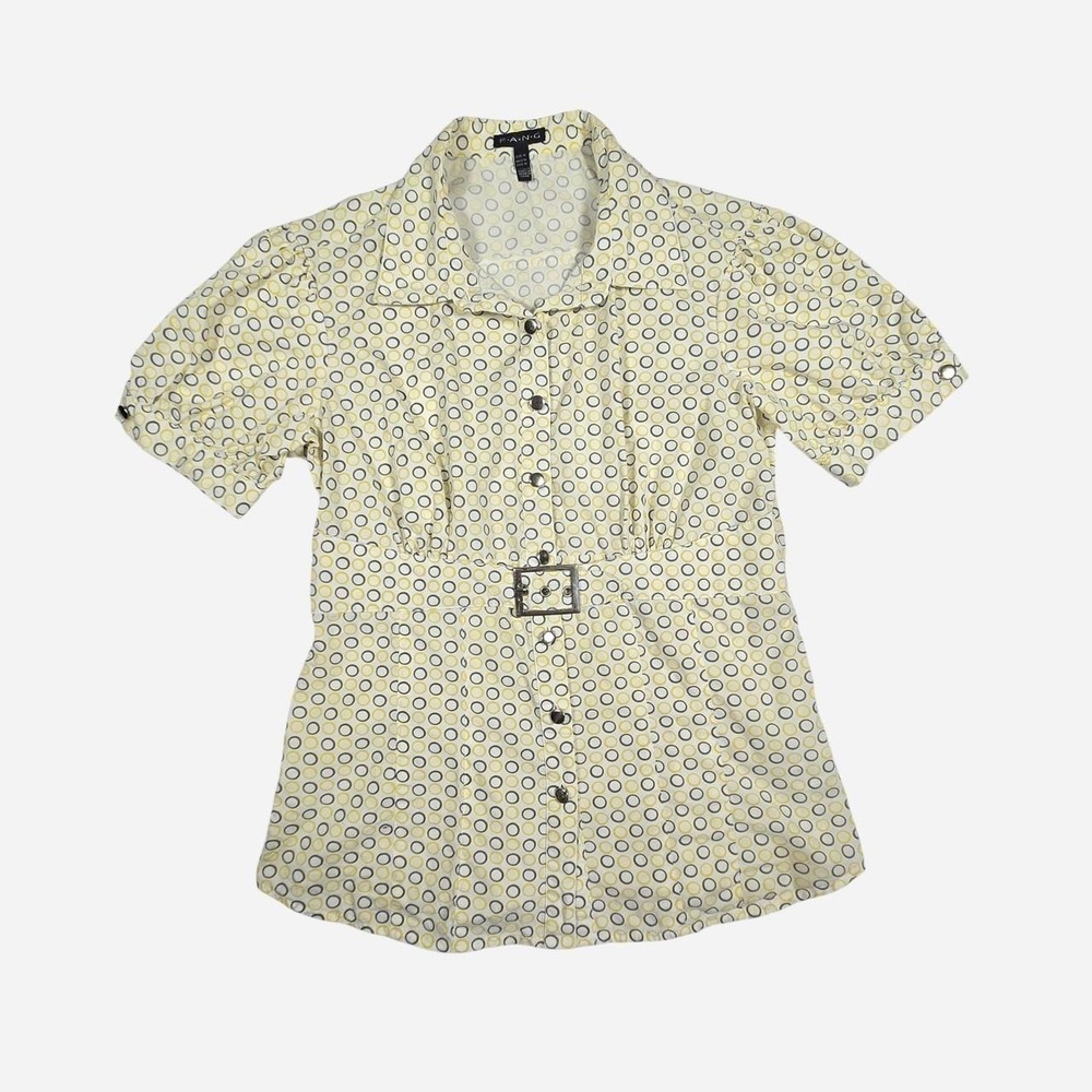 VTG y2k biz casual short sleeve button down blouse / FANG / M / Cotton / Twee